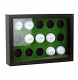 Bivitre Golfbälle Vitrine für 15 Bälle, Holzkoffer mit Acrylstaub-UV-Abdeckung, Wandhalterung und freistehender Schattenbox für Glofball-Sammler, Grün