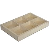 Creative Deco Kleine Setzkasten Holz Sammelbox | 6 Fächer | 27,5 x 18 x 4 cm (+/- 0,5 cm) | Holztablett Bemalen Sortierung Speicherregal Box Drucker | Perfekt für Decoupage, Lagerung, Dekoration