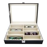 Grinscard Brillenbox zur Aufbewahrung von 8 Brillen - Schwarz, 34 x 25 x 9 cm - Sonnenbrillen Präsentation Brillendisplay